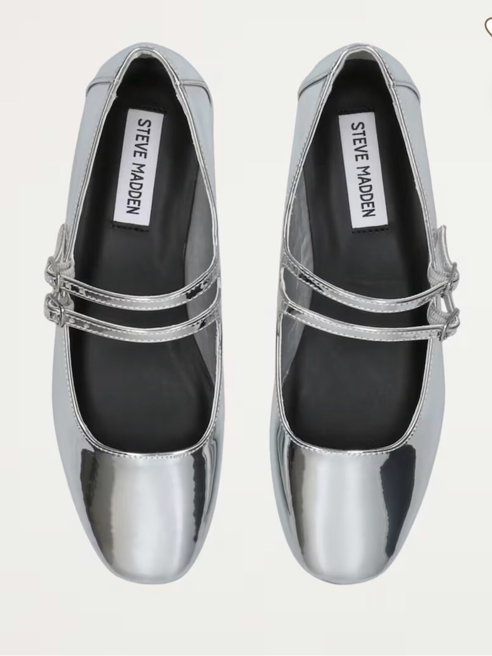 Steve Madden Metallic Silver Double-Strap Mary Jane Flats
